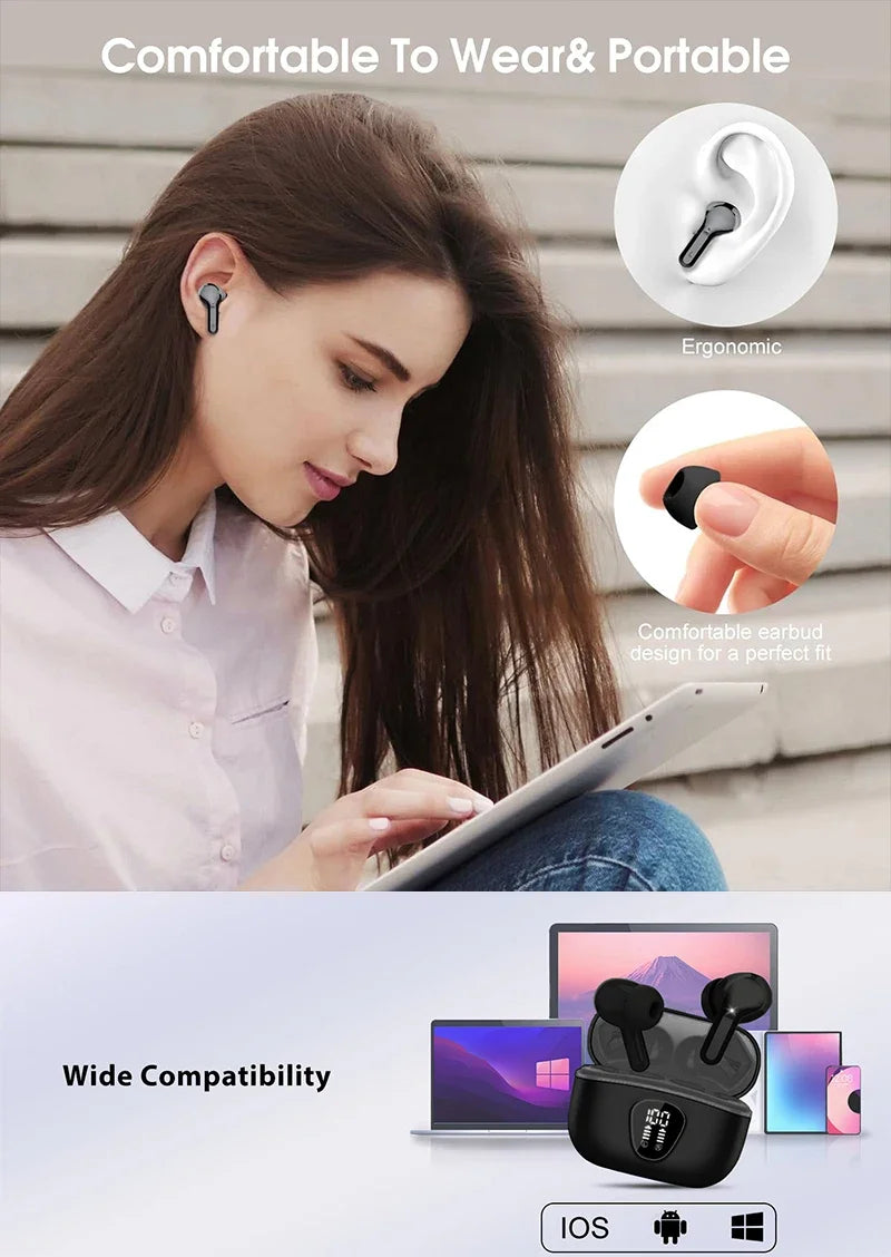 UYUXIO BT5.4 ENC Wireless LED Earbuds