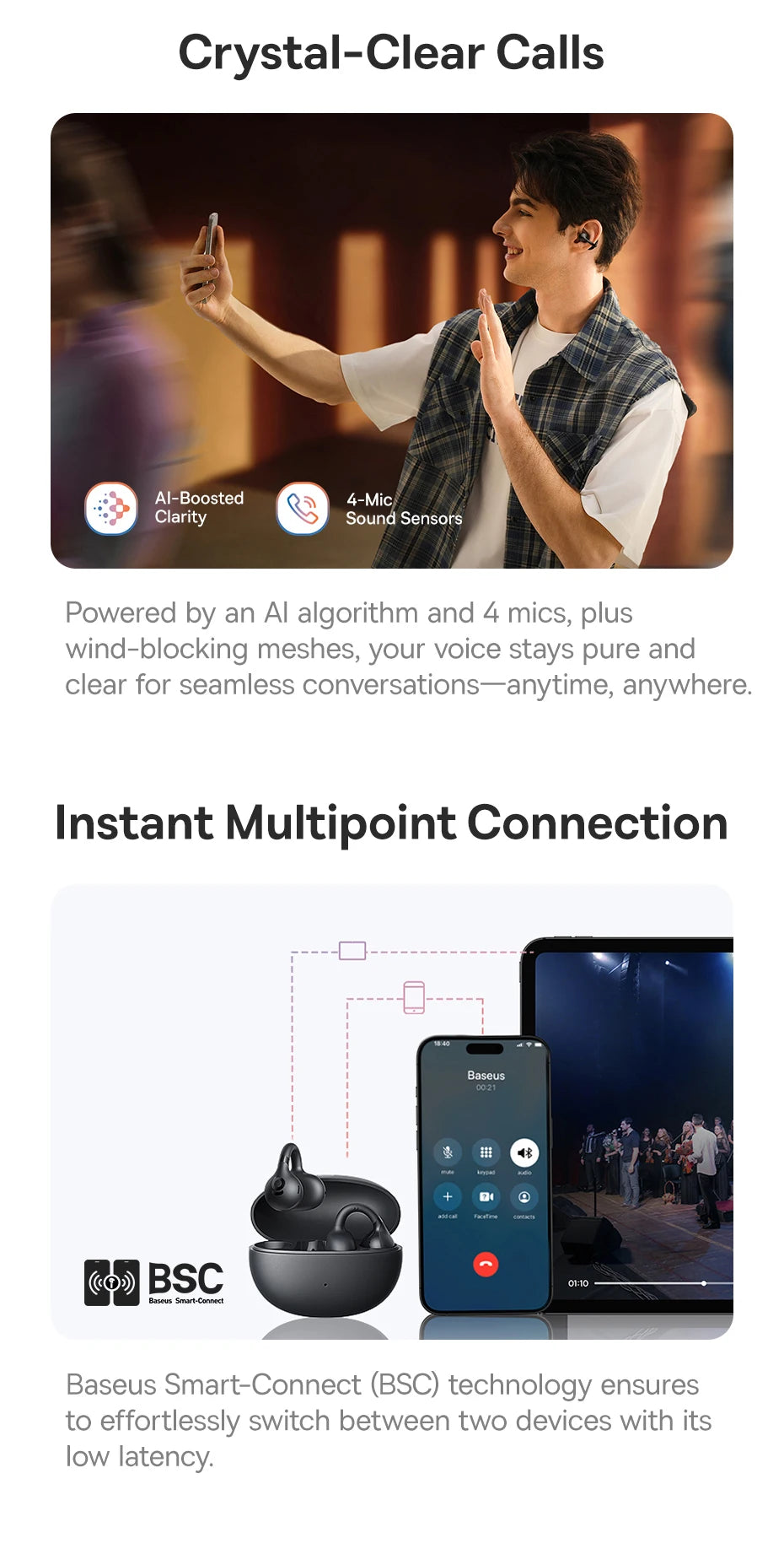 Baseus BC1 Open-Ear Bluetooth Clip Earbuds
