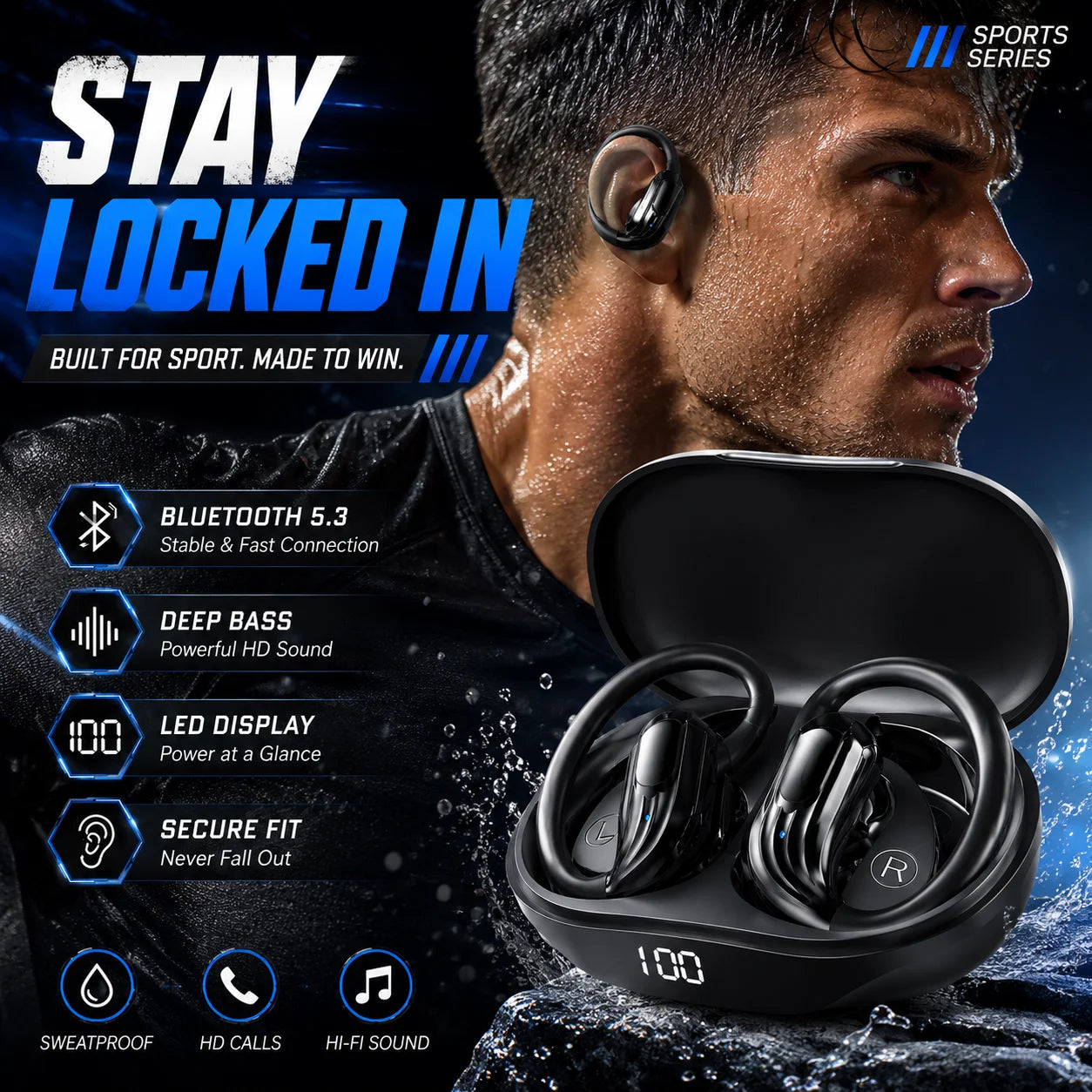 Bluetooth 5.4 Sports Wireless Earhook Headphones
