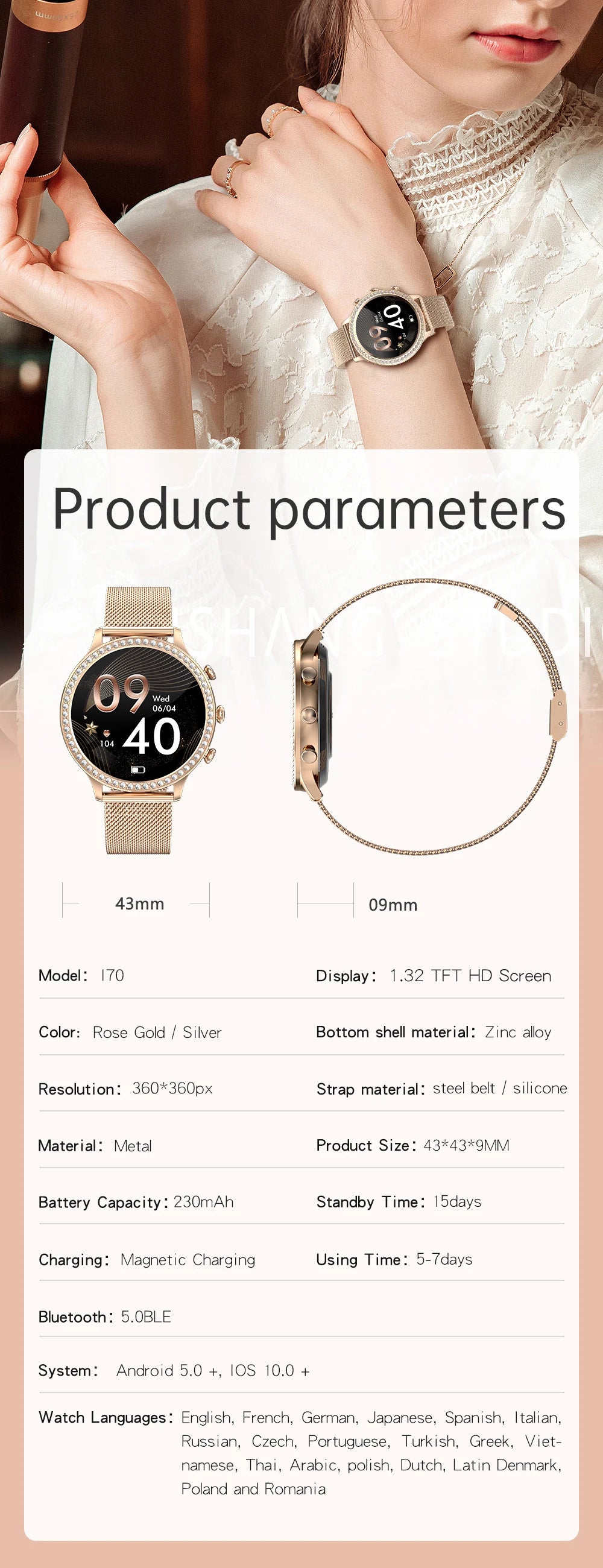 Ladies' Bluetooth Calling Smartwatch with Double Strap