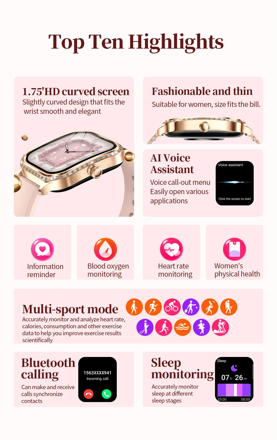 Luxury Bluetooth Calling Women's Smartwatch